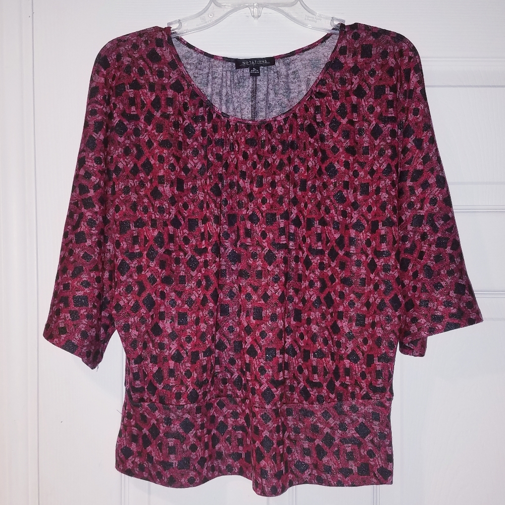 NOTATIONS Red and Black Patterned Blouse, XL